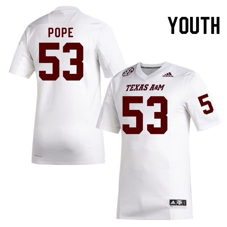Youth #53 Joshua Pope Texas A&M Aggies College Football Jerseys Stitched Sale-White - Click Image to Close